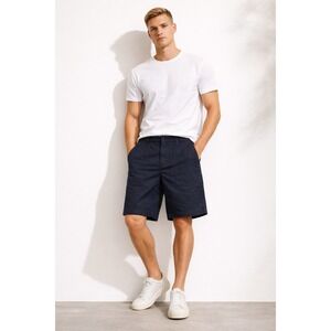 Vince Navy Blue Cotton Lyocell Chino Shorts Size 34 Italian Fabric